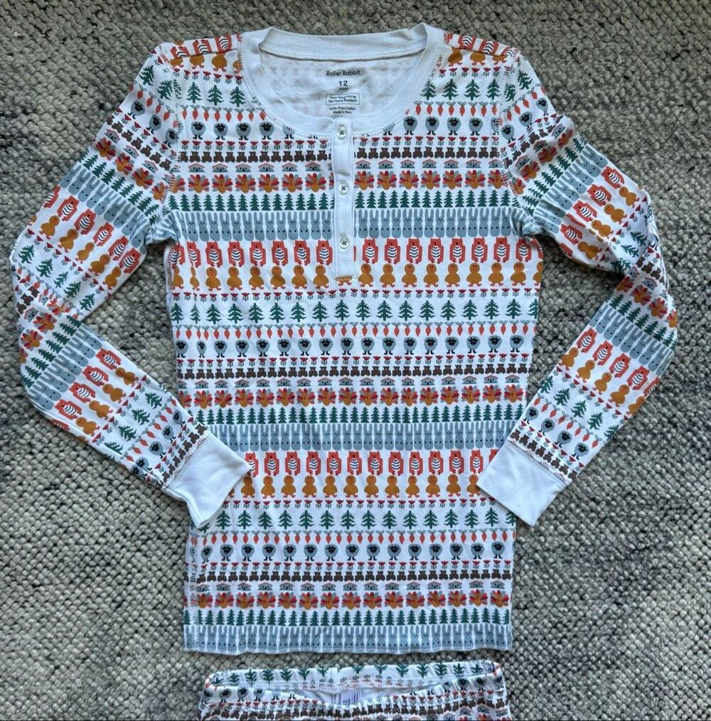 NWOT Roller Rabbit 10 Girls Holiday Print Pima Cotton Pajama Set - Picture 2 of 4